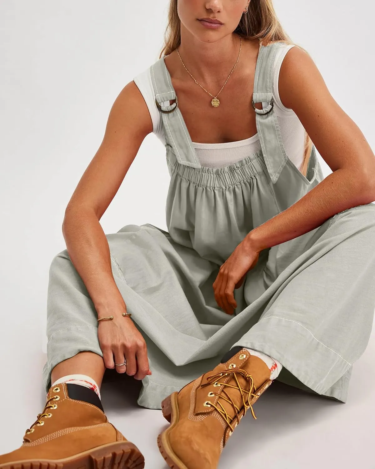 Locachy Women's Casual Midi Dress Baggy Loose Adjustable Straps Maxi Length Overall Jumpsuits with Pockets