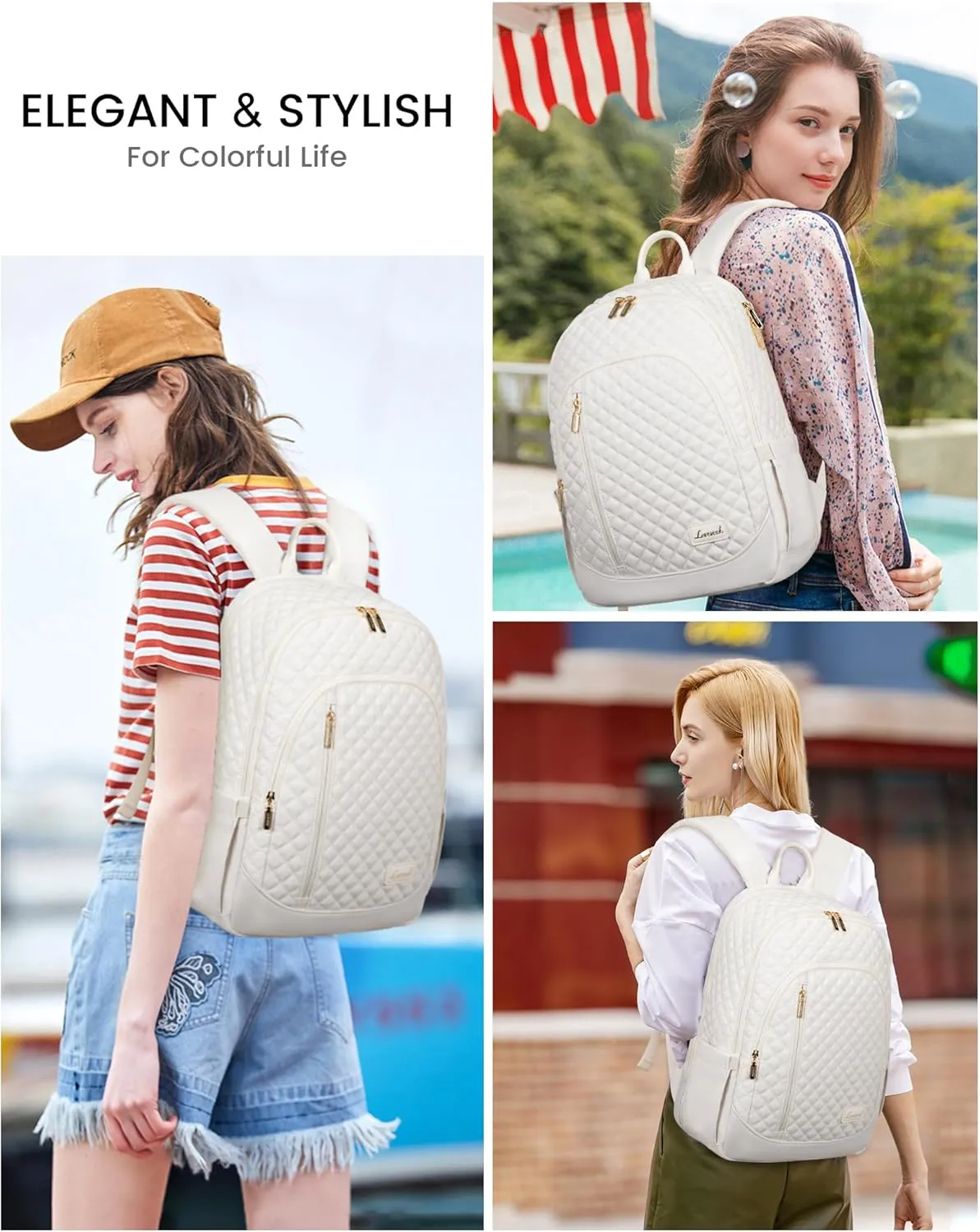 LOVEVOOK Laptop Backpack for Women,17 Inch Work Business Travel College Anti Theft Backpacks,Large Capacity Commute Bags Purses,Fashion Quilted Computer Backpack for Nurse Women Teacher