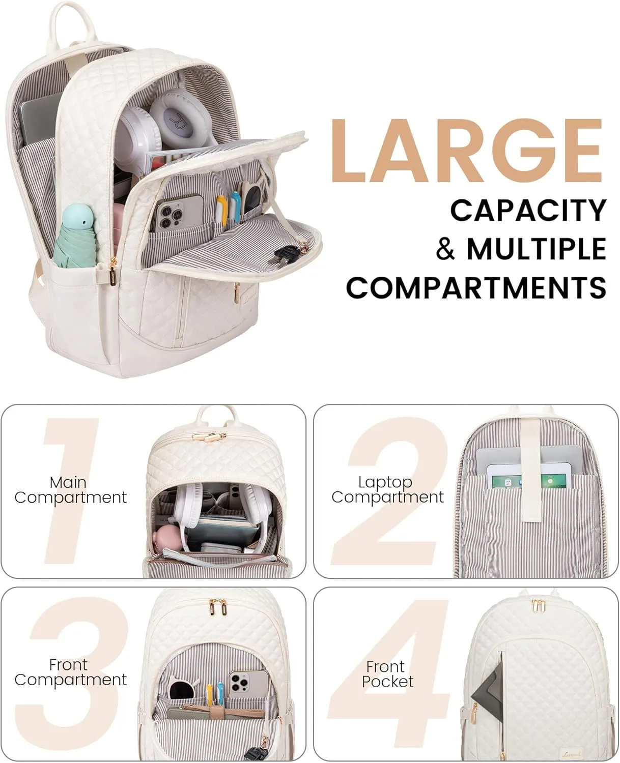 LOVEVOOK Laptop Backpack for Women,17 Inch Work Business Travel College Anti Theft Backpacks,Large Capacity Commute Bags Purses,Fashion Quilted Computer Backpack for Nurse Women Teacher
