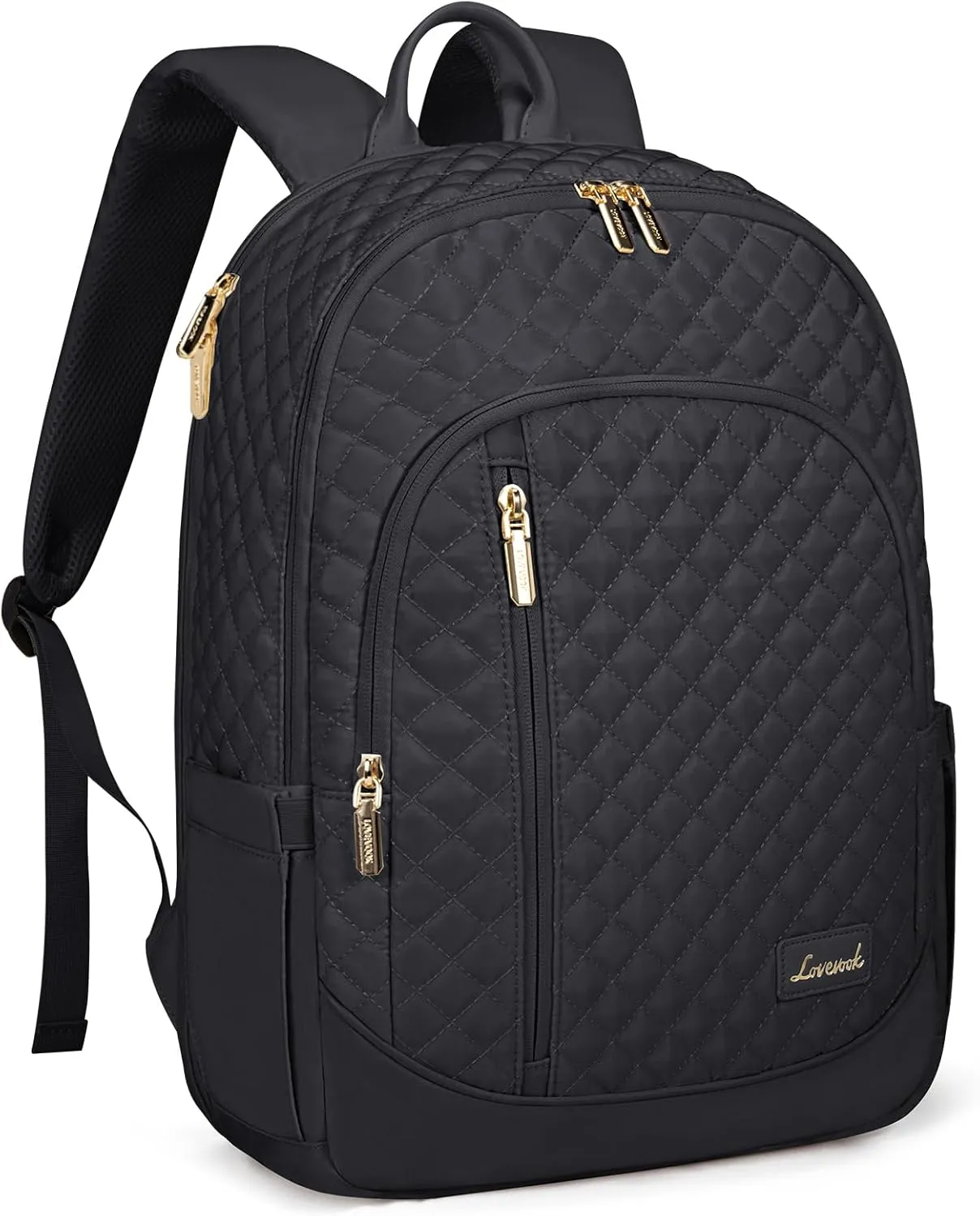LOVEVOOK Travel Backpack for Women,17 Inch Laptop Work Business College Backpack Purse,Large Capacity Anti Theft Nurse Computer Bag,Lightweight Quilted Travel Backpacks for Weekender,Black