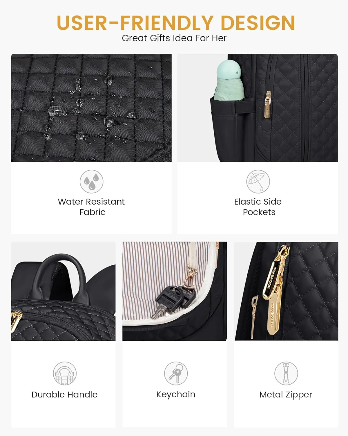 LOVEVOOK Travel Backpack for Women,17 Inch Laptop Work Business College Backpack Purse,Large Capacity Anti Theft Nurse Computer Bag,Lightweight Quilted Travel Backpacks for Weekender,Black