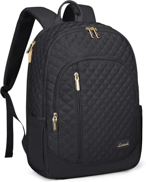 LOVEVOOK Travel Backpack for Women,17 Inch Laptop Work Business College Backpack Purse,Large Capacity Anti Theft Nurse Computer Bag,Lightweight Quilted Travel Backpacks for Weekender,Black