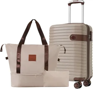 Luggage Sets 3 Piece Carry on Luggage 22x14x9 Airline Approved,Lightweight Hardshell ABS Suitcases with Wheels,20 inch (Brown)