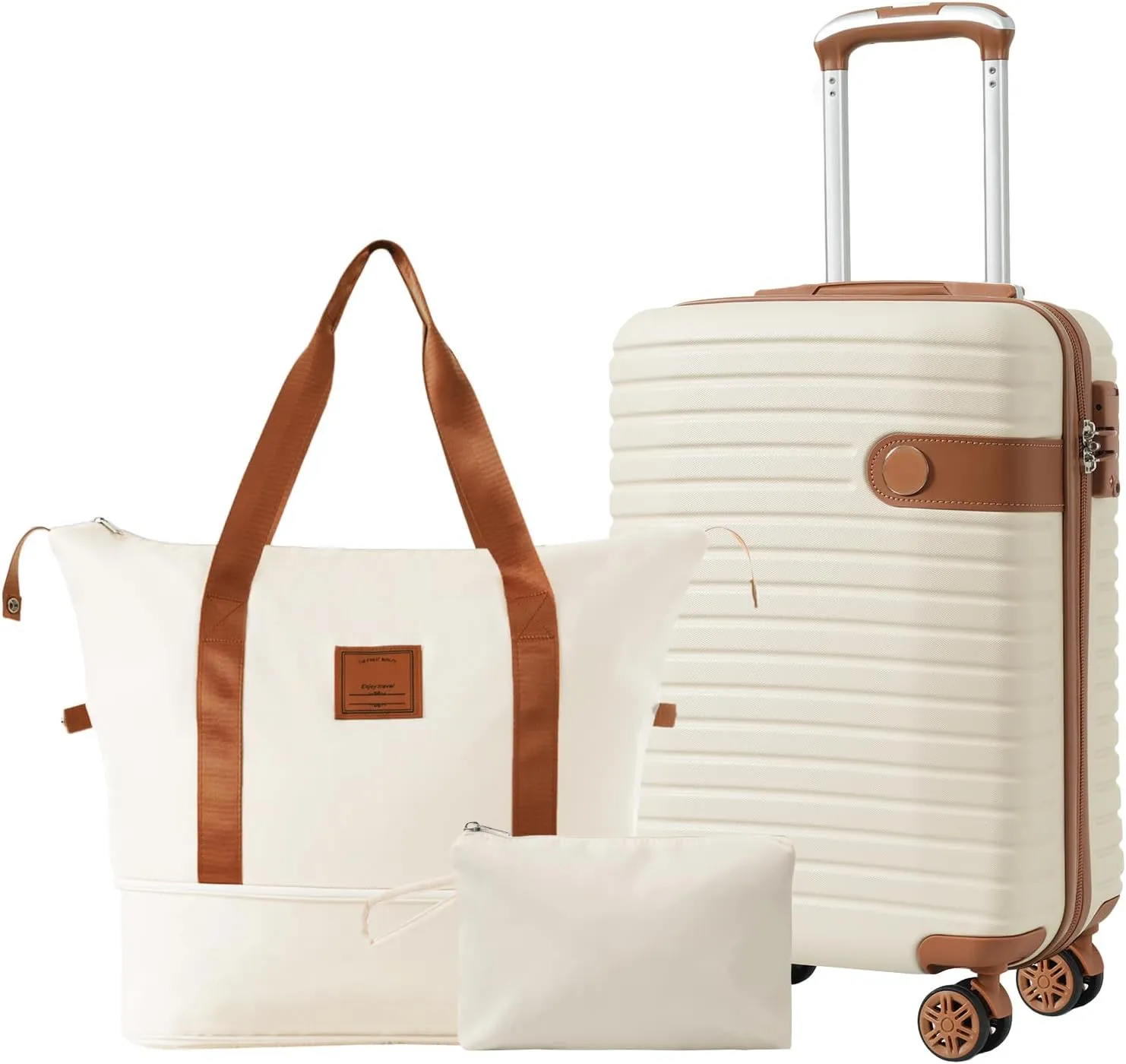Luggage Sets 3 Piece Carry on Luggage 22x14x9 Airline Approved,Lightweight Hardshell ABS Suitcases with Wheels,20 inch (Cream)