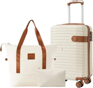Luggage Sets 3 Piece Carry on Luggage 22x14x9 Airline Approved,Lightweight Hardshell ABS Suitcases with Wheels,20 inch (Cream)