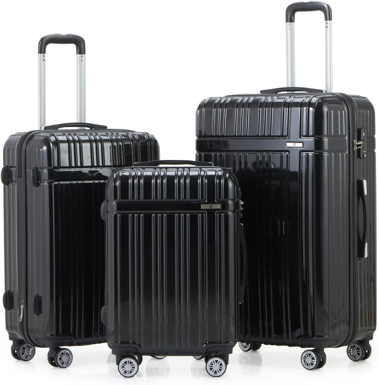 Luggage Sets 3 Piece Luxury PC   ABS 3 Piece Sets with TSA Lock 20in 24in 28in (Black)