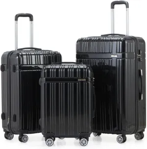 Luggage Sets 3 Piece Luxury PC   ABS 3 Piece Sets with TSA Lock 20in 24in 28in (Black)