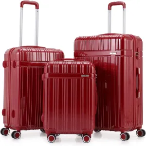 Luggage Sets 3 Piece Luxury PC   ABS 3 Piece Sets with TSA Lock 20in 24in 28in (Burgandy)