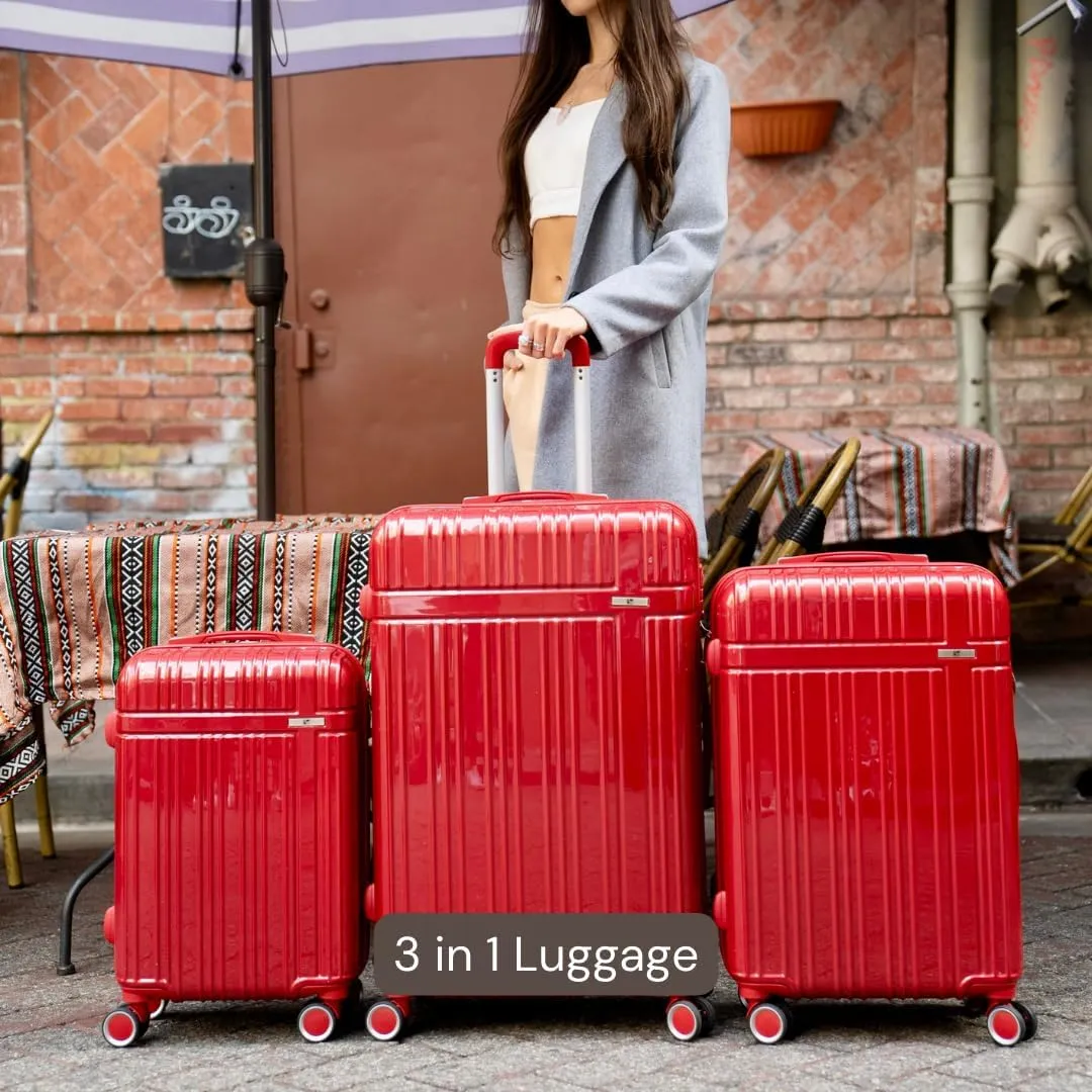 Luggage Sets 3 Piece Luxury PC   ABS 3 Piece Sets with TSA Lock 20in 24in 28in (Burgandy)