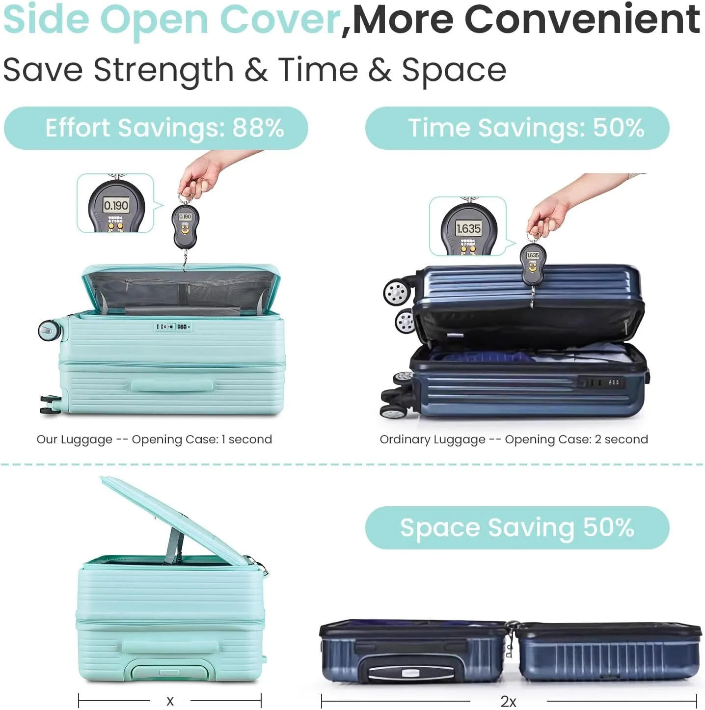 Luggage Sets 3 Piece(20/24/28), Expandable Carry On Luggage with TSA Lock Airline Approved, 100% PC Hard Shell and Lightweight Suitcase with Front Pocket and Spinner Wheels (Mint Green)