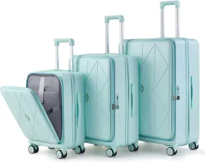 Luggage Sets 3 Piece(20/24/28), Expandable Carry On Luggage with TSA Lock Airline Approved, 100% PC Hard Shell and Lightweight Suitcase with Front Pocket and Spinner Wheels (Mint Green)