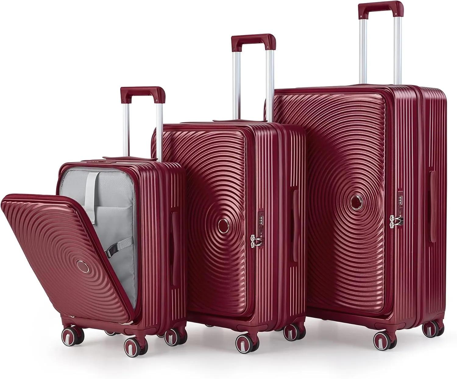 Luggage Sets 3 Piece(20/24/28), Expandable Carry On Luggage with TSA Lock Airline Approved, 100% PC Hard Shell and Lightweight Suitcase with Front Pocket and Spinner Wheels (WINE RED)