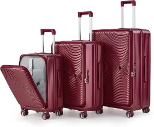 Luggage Sets 3 Piece(20/24/28), Expandable Carry On Luggage with TSA Lock Airline Approved, 100% PC Hard Shell and Lightweight Suitcase with Front Pocket and Spinner Wheels (WINE RED)