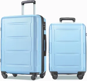 Luggage Sets Expandable ABS Lightweight Suitcase Hardside Expandable Luggage with Spinner Wheels TSA Lock, 2 Piece Set 20inch 24inch (Light Blue)