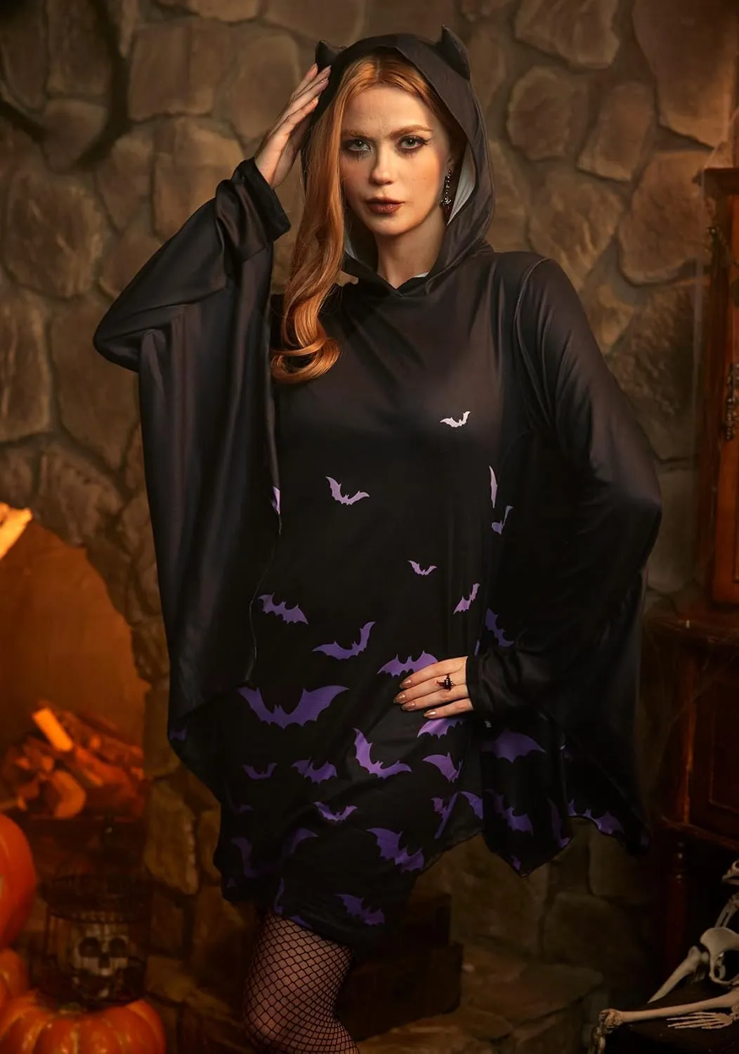 Maisolly Women's Cold Shoulder Halloween Bat Wings Costume Dress