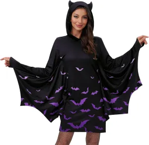 Maisolly Women's Cold Shoulder Halloween Bat Wings Costume Dress