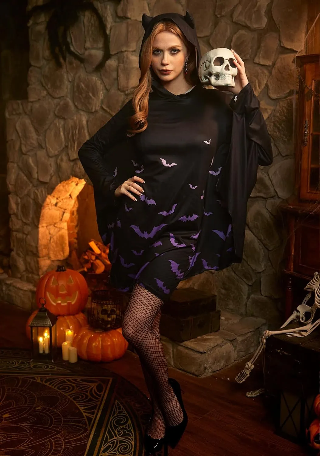 Maisolly Women's Cold Shoulder Halloween Bat Wings Costume Dress