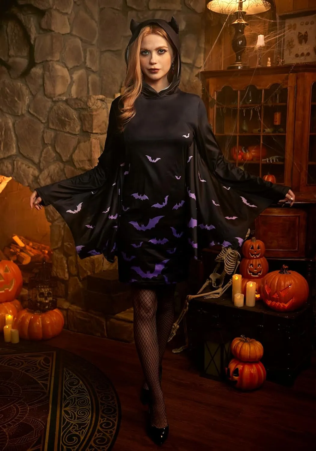 Maisolly Women's Cold Shoulder Halloween Bat Wings Costume Dress