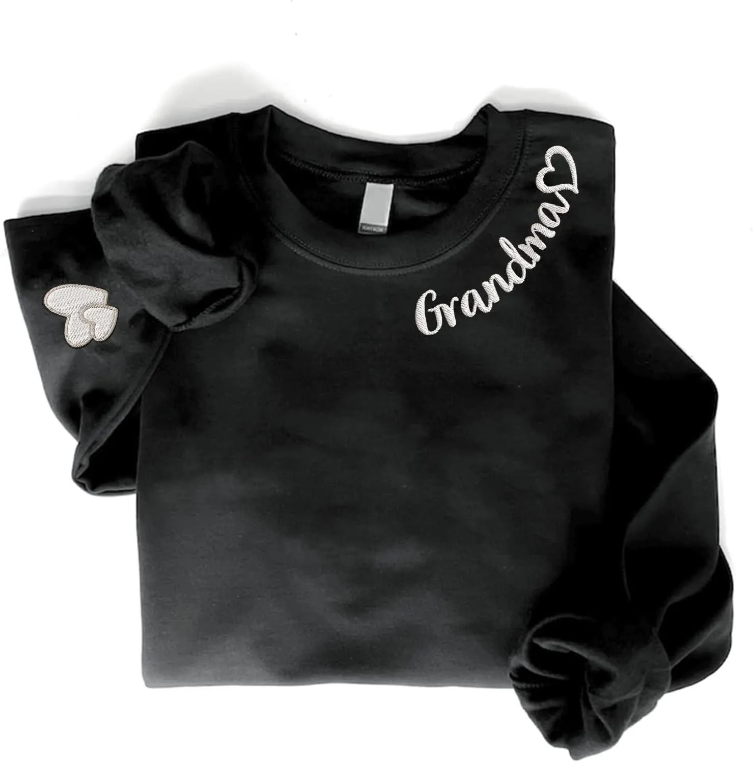 Mama Embroidered Crewneck Sweatshirt, Mama Neckline Sweater with Heart on Sleeve, Mama Pullover Size M-4XL