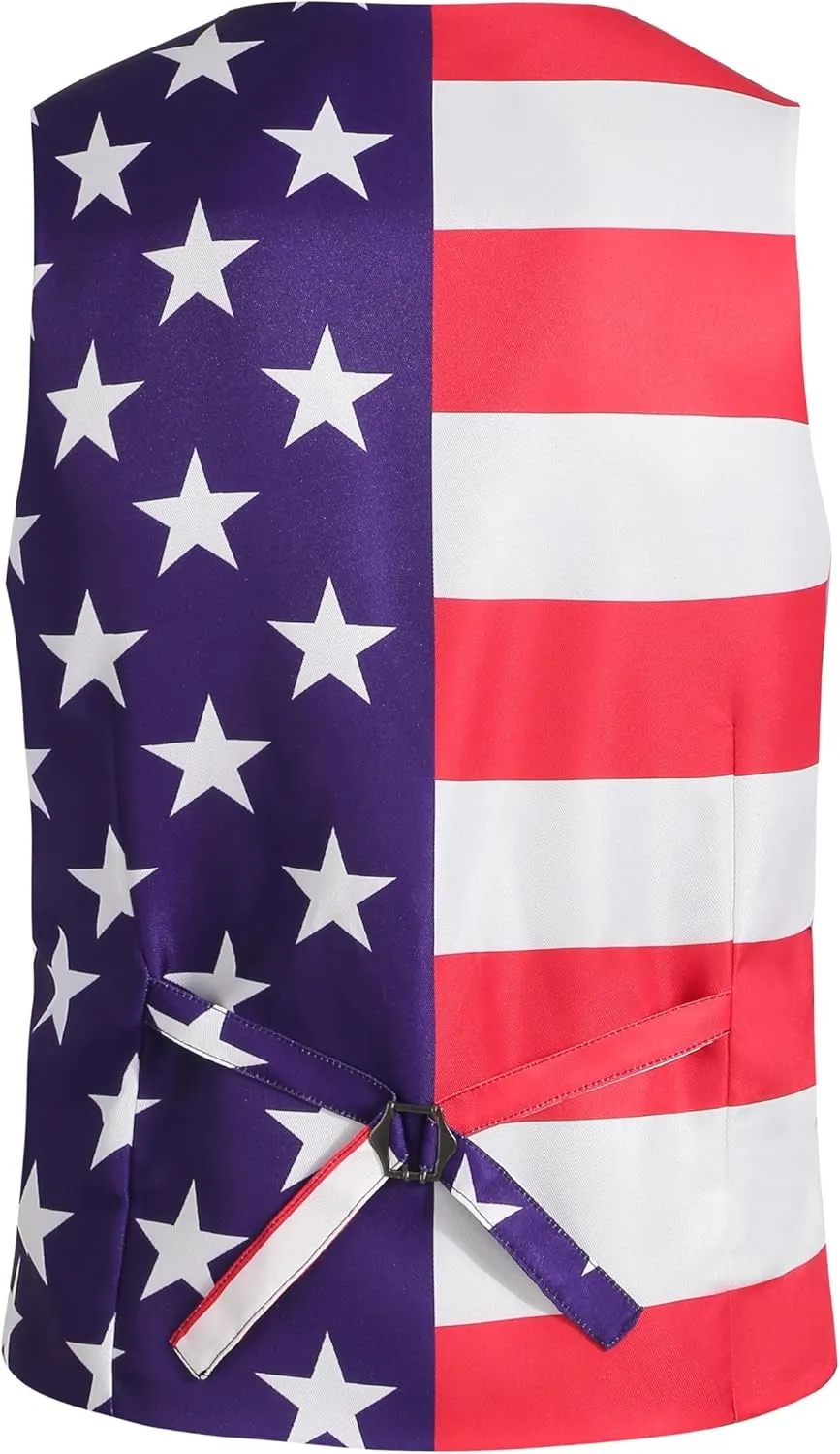Men 4th of July Independence Day Vest Patriotic Top American Flag Suit Vest