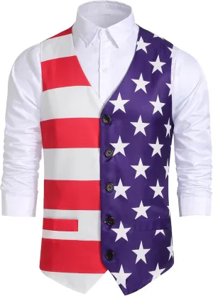 Men 4th of July Independence Day Vest Patriotic Top American Flag Suit Vest