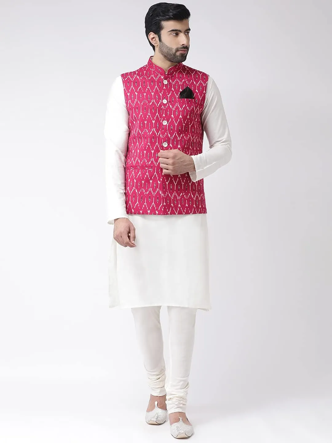 Men's Printed Cotton Nehru Jacket- Traditional Indian Waistcoat for Weddings & Festive Occasions
