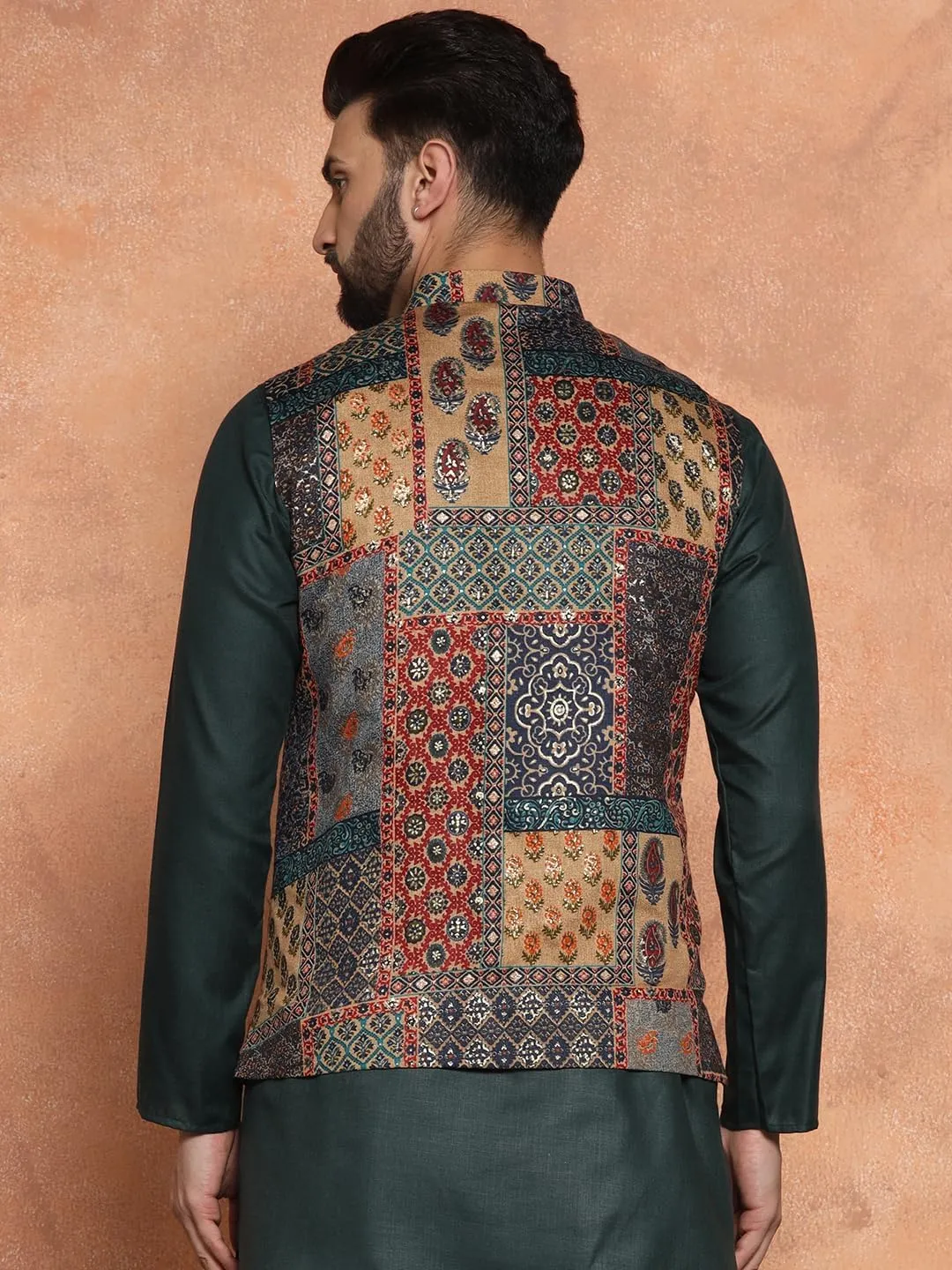 Men's Printed Cotton Nehru Jacket- Traditional Indian Waistcoat for Weddings & Festive Occasions