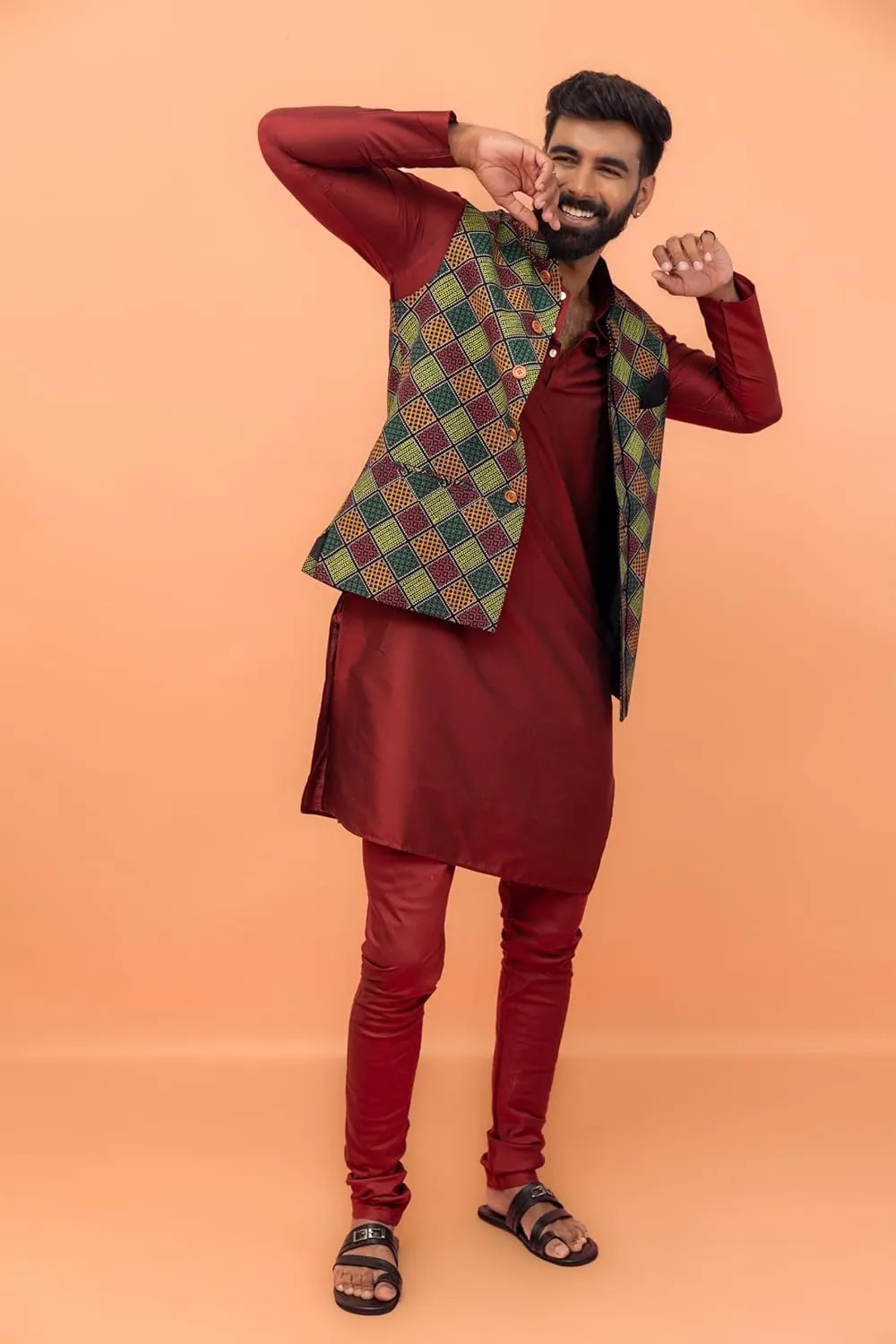 Men's Printed Cotton Nehru Jacket- Traditional Indian Waistcoat for Weddings & Festive Occasions