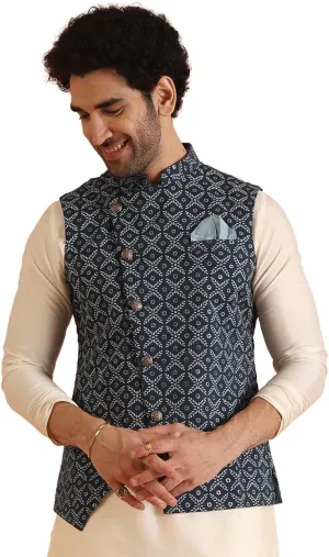Men's Printed Cotton Nehru Jacket- Traditional Indian Waistcoat for Weddings & Festive Occasions