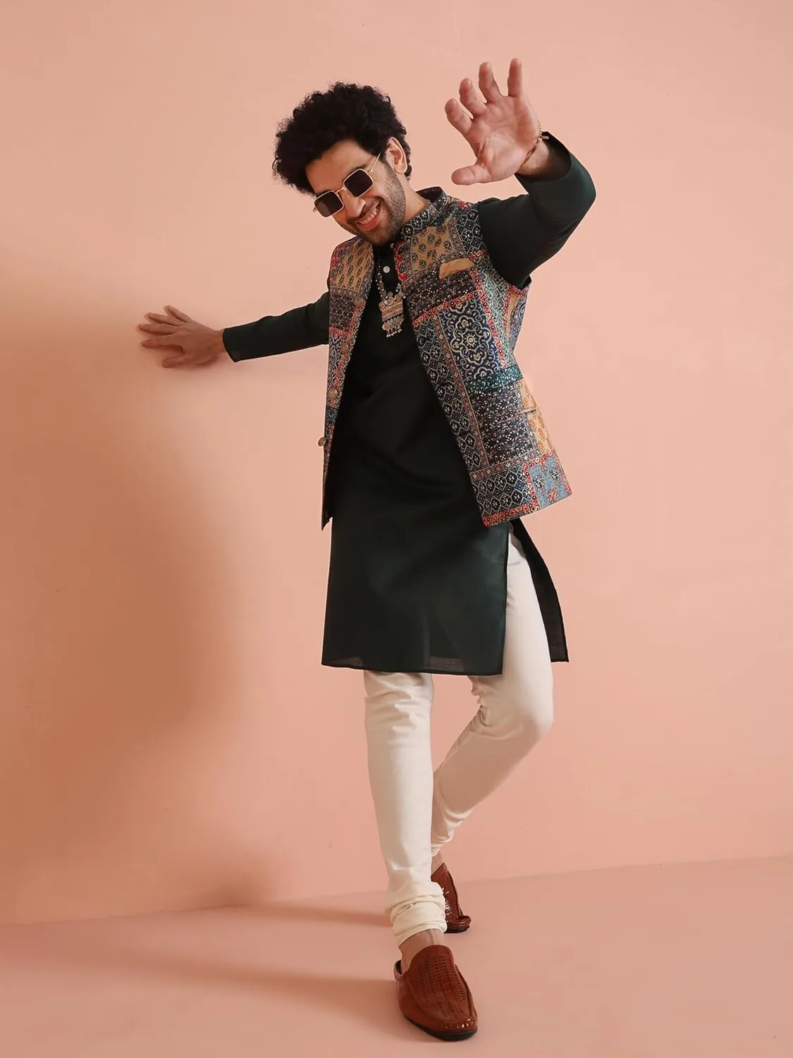 Men's Printed Cotton Nehru Jacket- Traditional Indian Waistcoat for Weddings & Festive Occasions