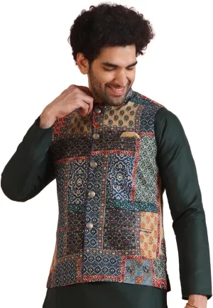 Men's Printed Cotton Nehru Jacket- Traditional Indian Waistcoat for Weddings & Festive Occasions