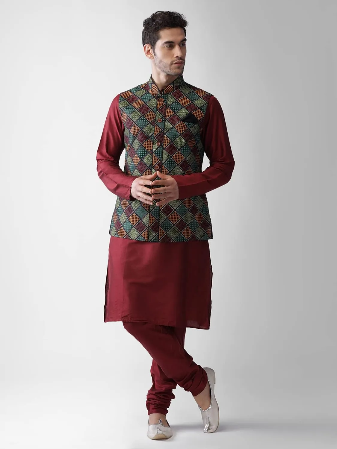 Men's Printed Cotton Nehru Jacket- Traditional Indian Waistcoat for Weddings & Festive Occasions