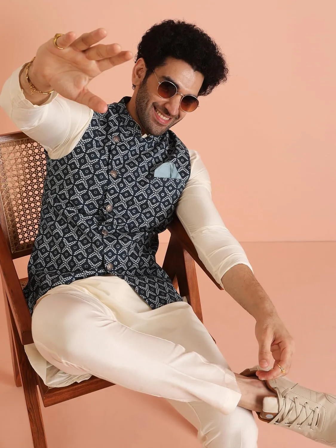 Men's Printed Cotton Nehru Jacket- Traditional Indian Waistcoat for Weddings & Festive Occasions