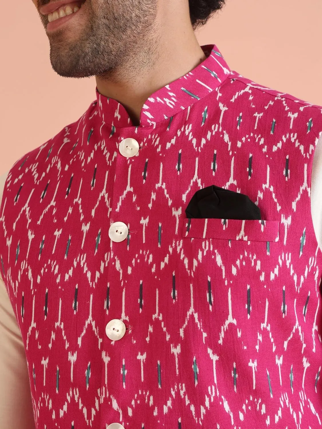 Men's Printed Cotton Nehru Jacket- Traditional Indian Waistcoat for Weddings & Festive Occasions