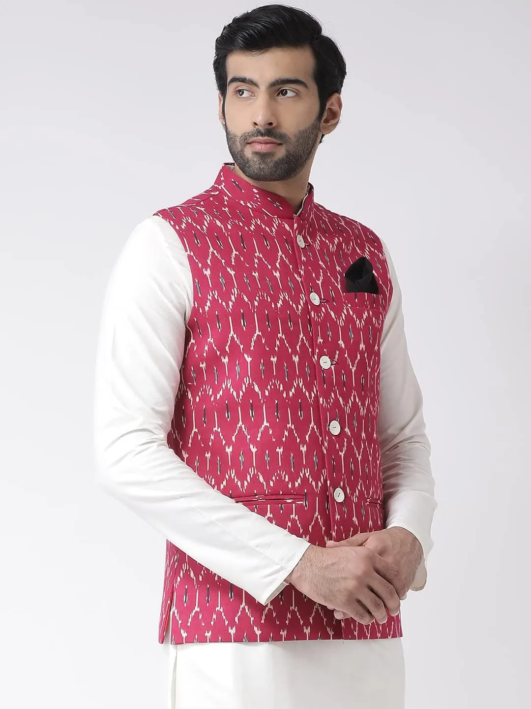 Men's Printed Cotton Nehru Jacket- Traditional Indian Waistcoat for Weddings & Festive Occasions