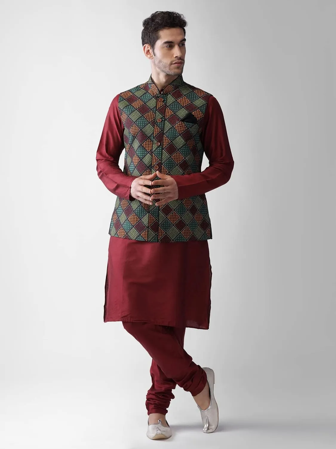Men's Printed Cotton Nehru Jacket- Traditional Indian Waistcoat for Weddings & Festive Occasions