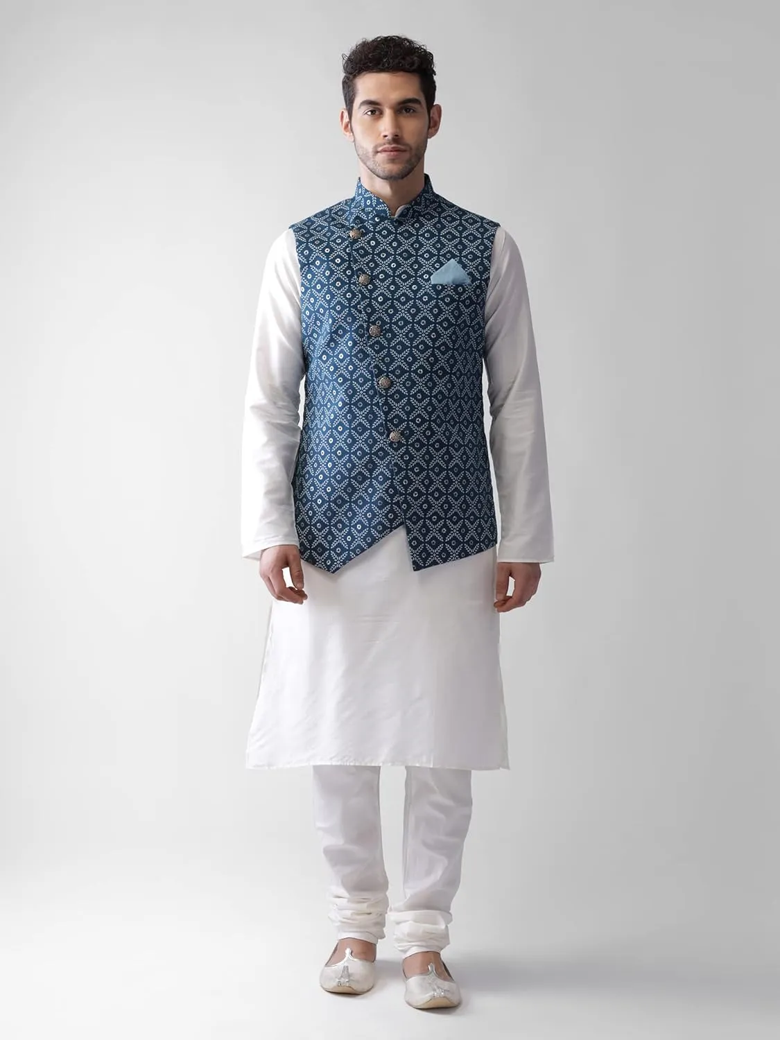 Men's Printed Cotton Nehru Jacket- Traditional Indian Waistcoat for Weddings & Festive Occasions