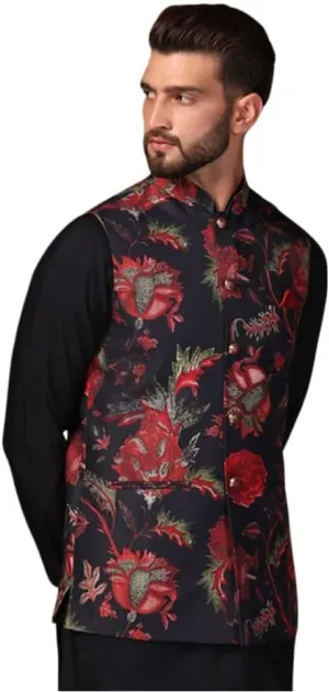 Men's Printed Cotton Nehru Jacket- Traditional Indian Waistcoat for Weddings & Festive Occasions