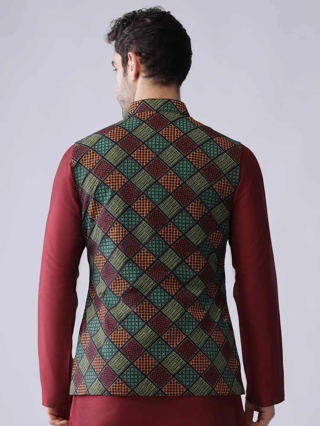 Men's Printed Cotton Nehru Jacket- Traditional Indian Waistcoat for Weddings & Festive Occasions