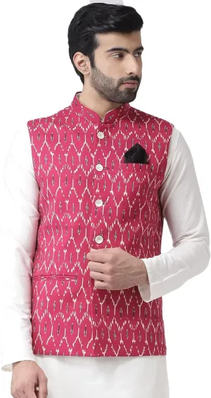 Men's Printed Cotton Nehru Jacket- Traditional Indian Waistcoat for Weddings & Festive Occasions