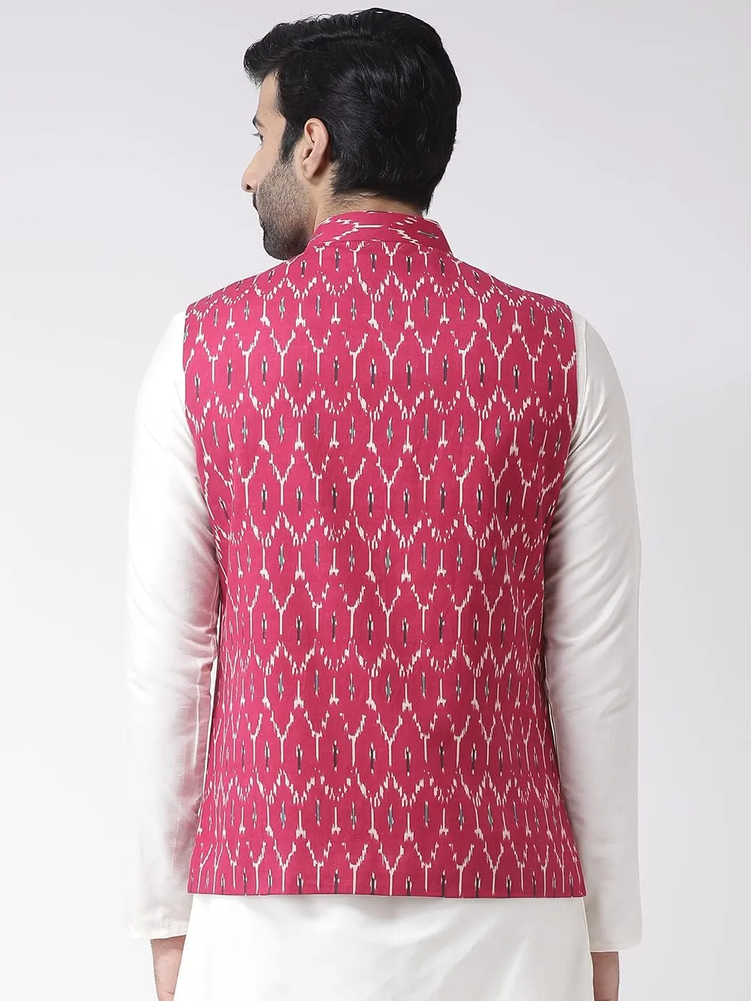 Men's Printed Cotton Nehru Jacket- Traditional Indian Waistcoat for Weddings & Festive Occasions