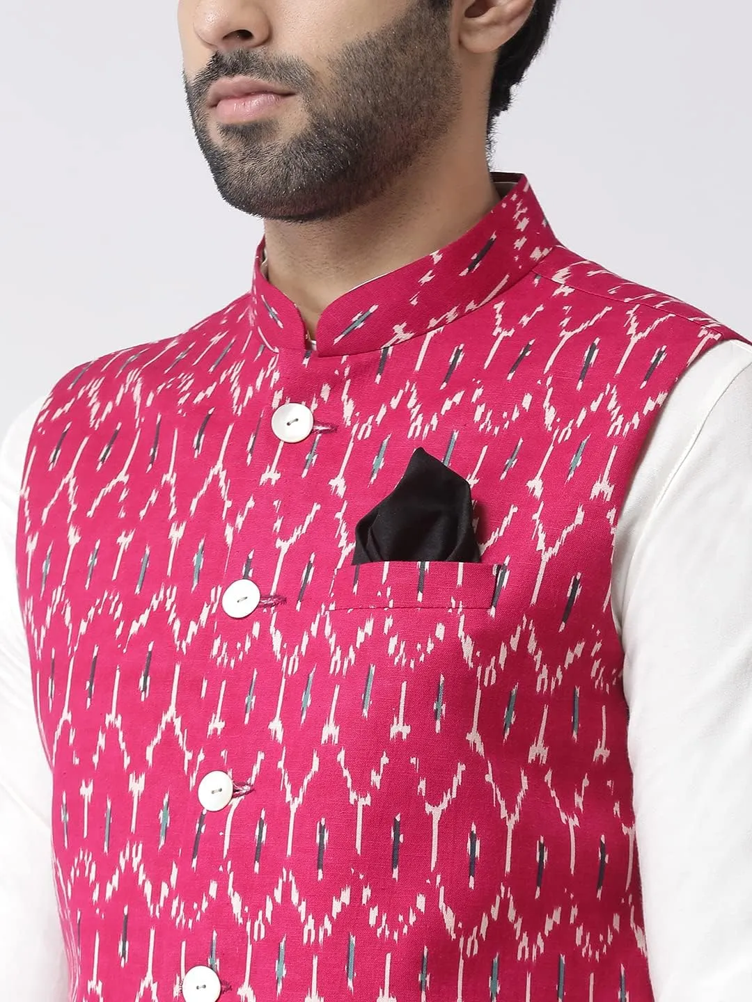 Men's Printed Cotton Nehru Jacket- Traditional Indian Waistcoat for Weddings & Festive Occasions