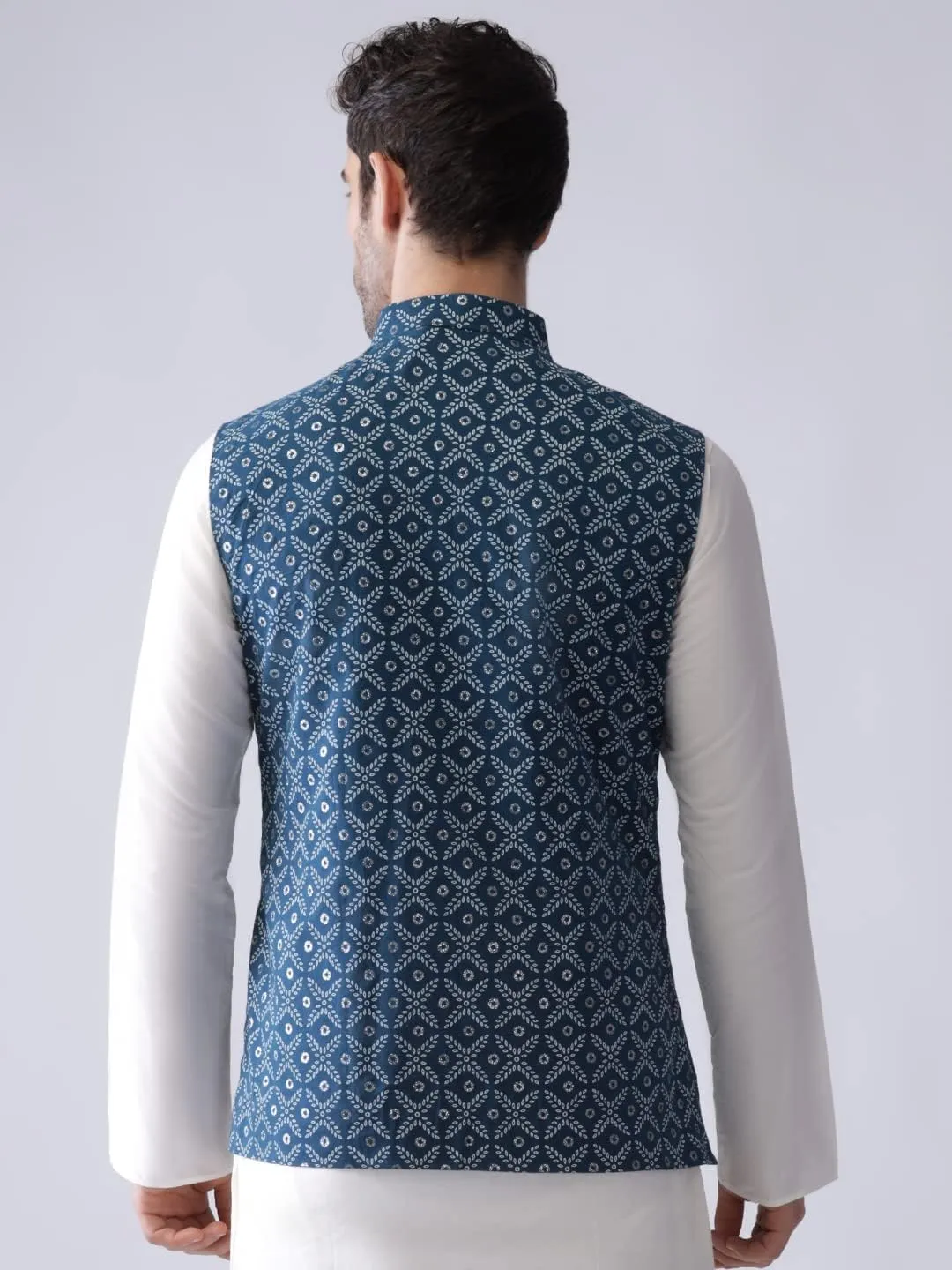 Men's Printed Cotton Nehru Jacket- Traditional Indian Waistcoat for Weddings & Festive Occasions