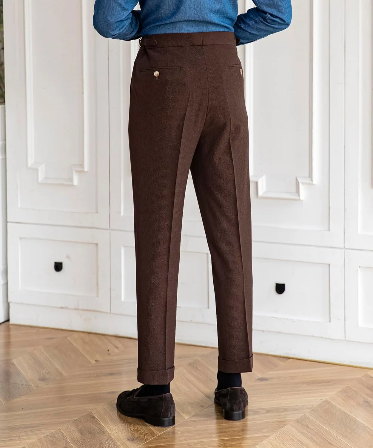 Men's Spring/Summer Thin Style Bubble Fabric Classic Gurkha Naples Italian Old Money Style Dress Pants