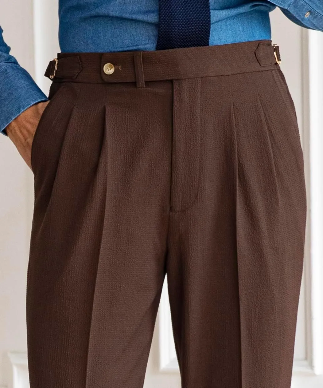 Men's Spring/Summer Thin Style Bubble Fabric Classic Gurkha Naples Italian Old Money Style Dress Pants