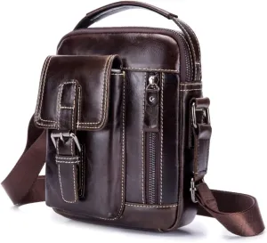 Men's Vertical Shoulder Bag 9.7 Inch Tablet Briefcase Top Layer Leather Men's Handbag