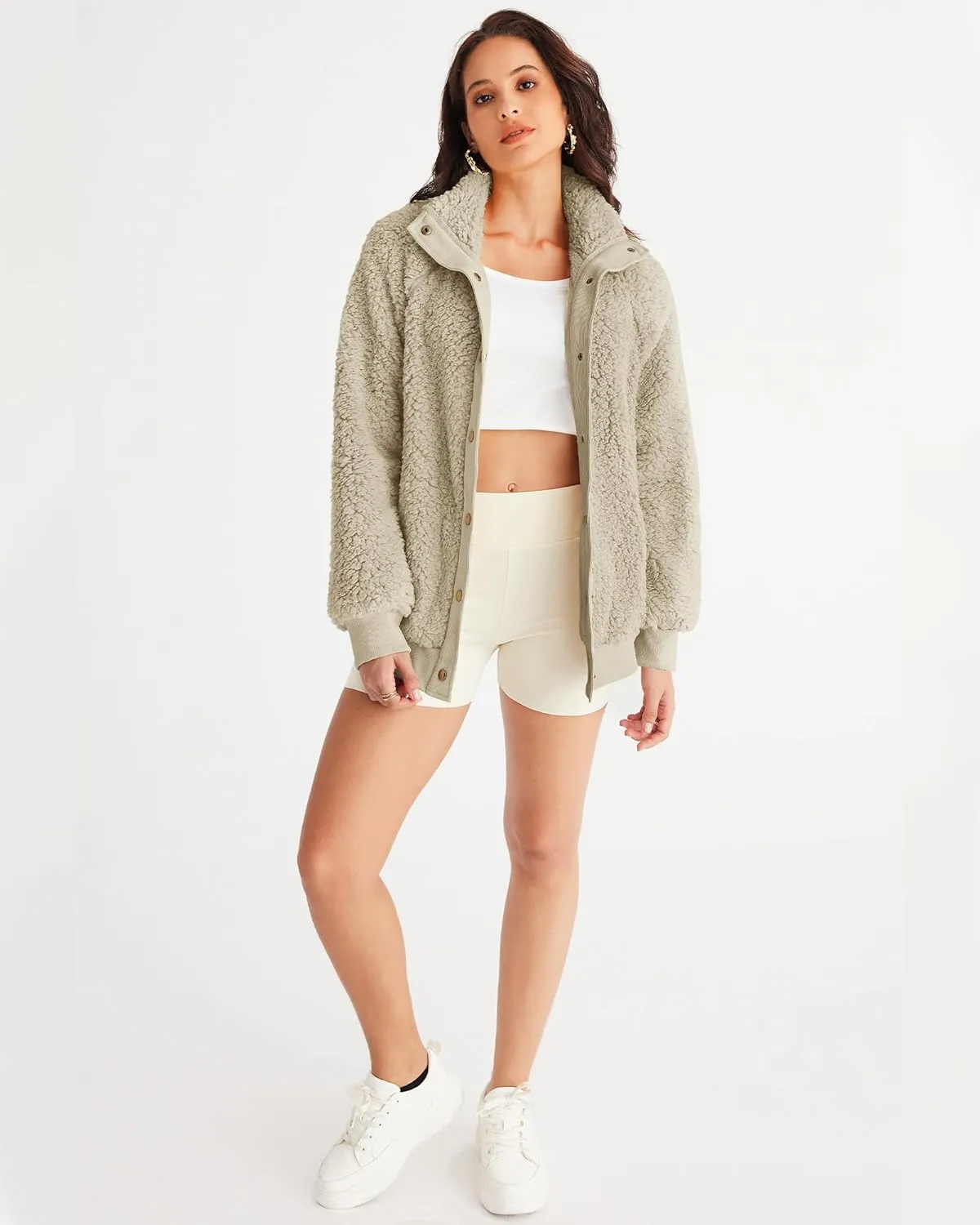MEROKEETY Women's 2025 Winter Long Sleeve Button Sherpa Jacket Coat Pockets Warm Fleece