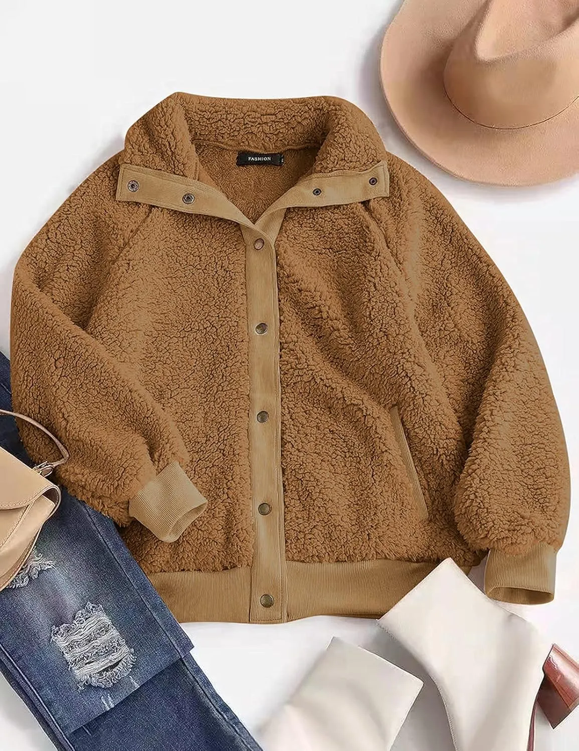 MEROKEETY Women's 2025 Winter Long Sleeve Button Sherpa Jacket Coat Pockets Warm Fleece