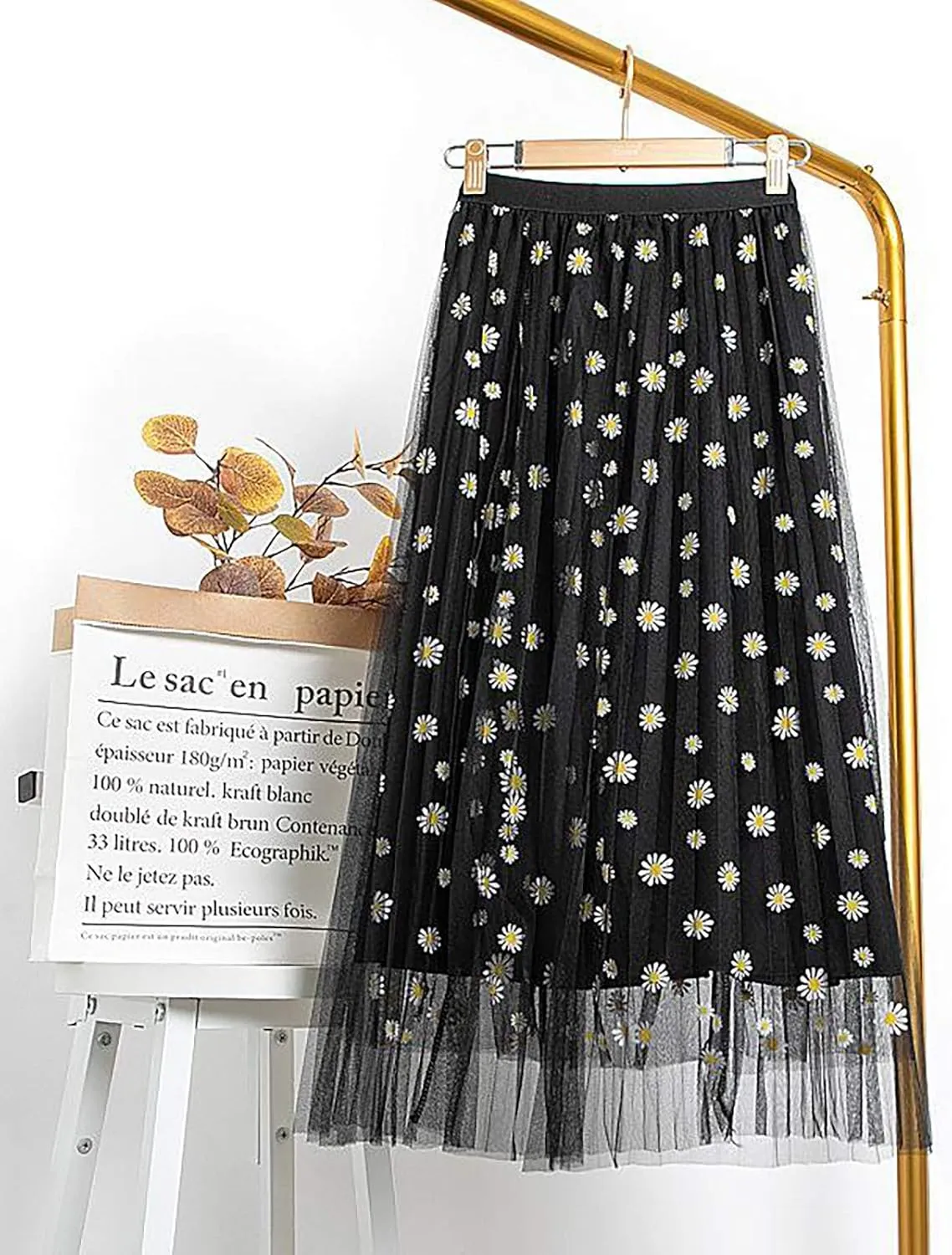 Midi Skirts for Women Swing Pleated Floral Printed Women Overlay Waist A-LineTulle Elastic Big Mid Length Skirts