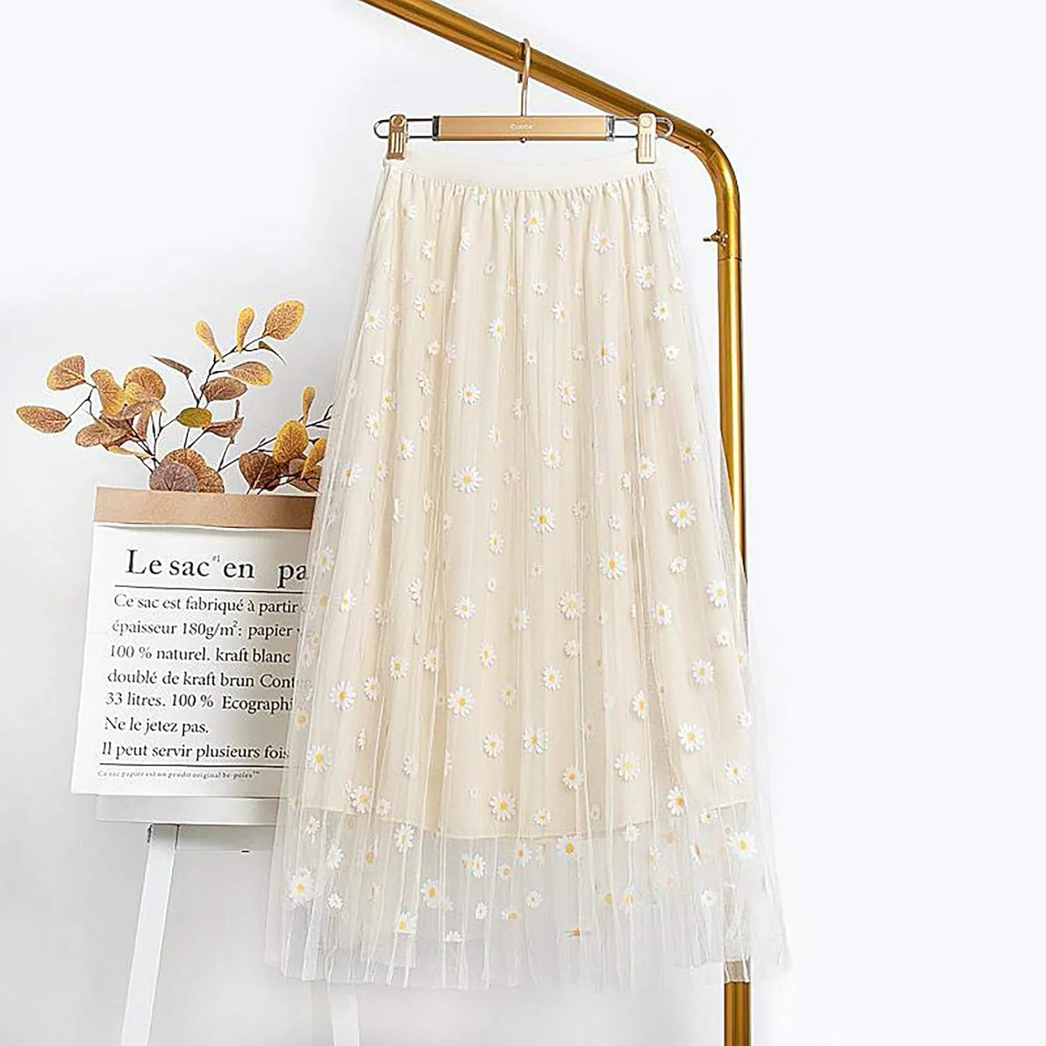Midi Skirts for Women Swing Pleated Floral Printed Women Overlay Waist A-LineTulle Elastic Big Mid Length Skirts
